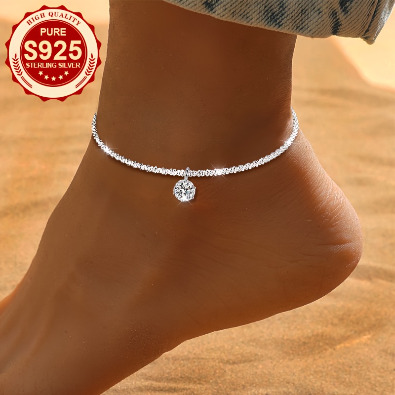 S925 Silver Women's Ankle Bracelet Blingbling Fashionable